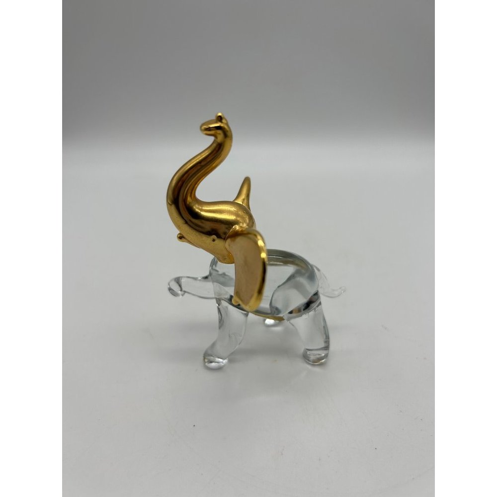 Vintage Glass Elephant Figurine with Gold Plated Head